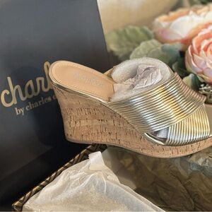 Charles by Charles David Metallic Gold Wedge Mules NIB